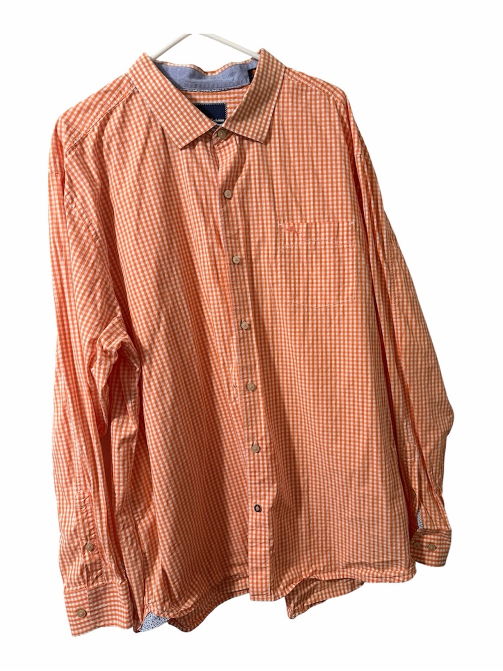 Tommy Bahama 3XL Orange White Gingham Print Long Sleeve Pocket With Logo - Picture 2 of 6
